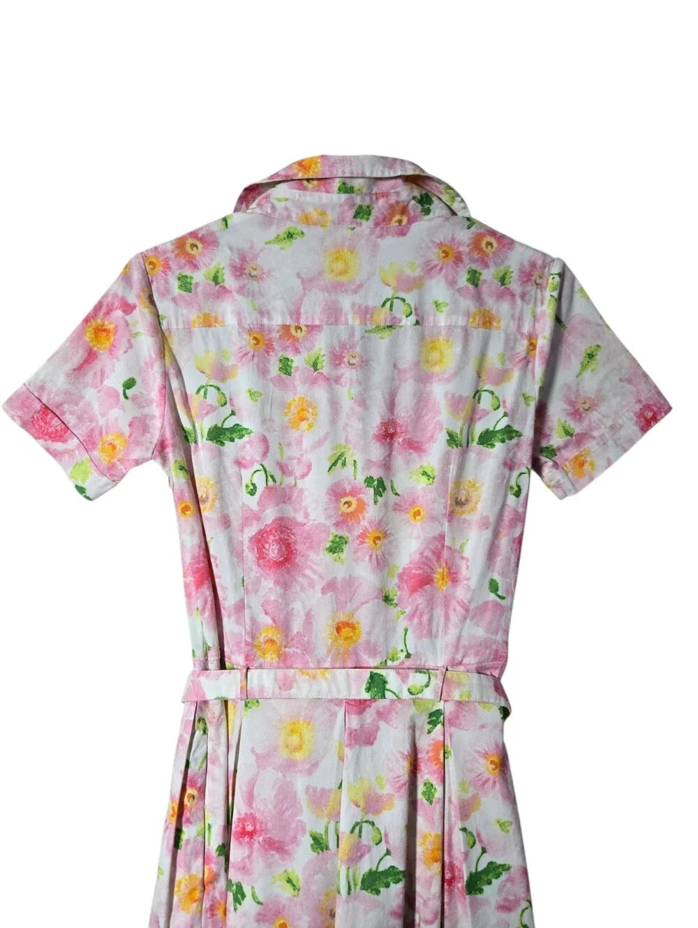 Frances Valentine Isabella Belted Floral Shirt Dress Pink Poppy Pockets